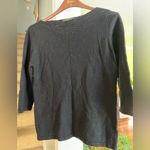 Snow Lotus 100% Cashmere 3/4 Sleeve Crewneck Black with Silver accents Small